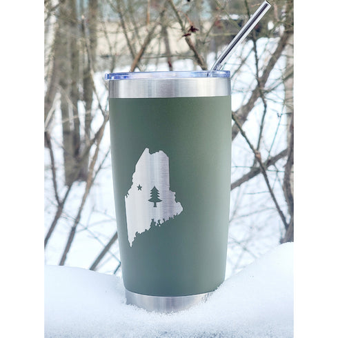 1901 Original Maine Flag 20oz Green Tumbler Stainless Steel with Metal Straw